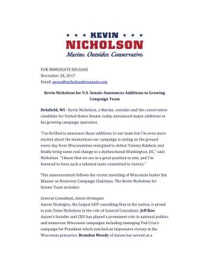 Press@Nicholsonforsenate.Com Kevin Nicholson for US Senate