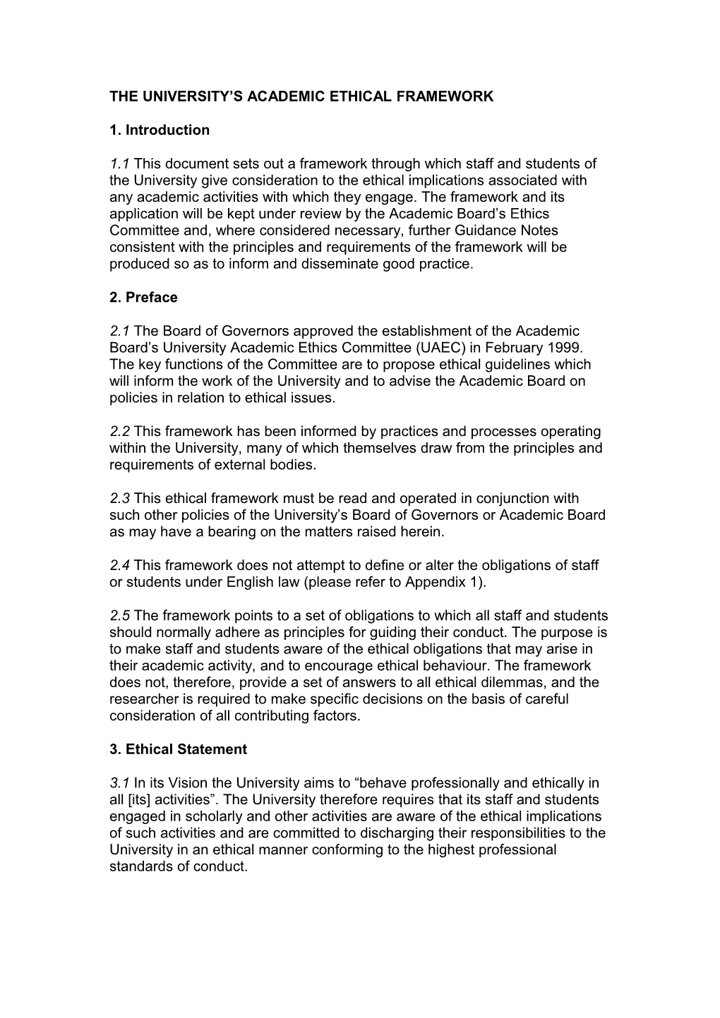 The University S Academic Ethical Framework