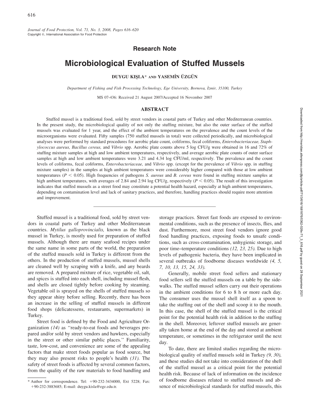 Microbiological Evaluation of Stuffed Mussels