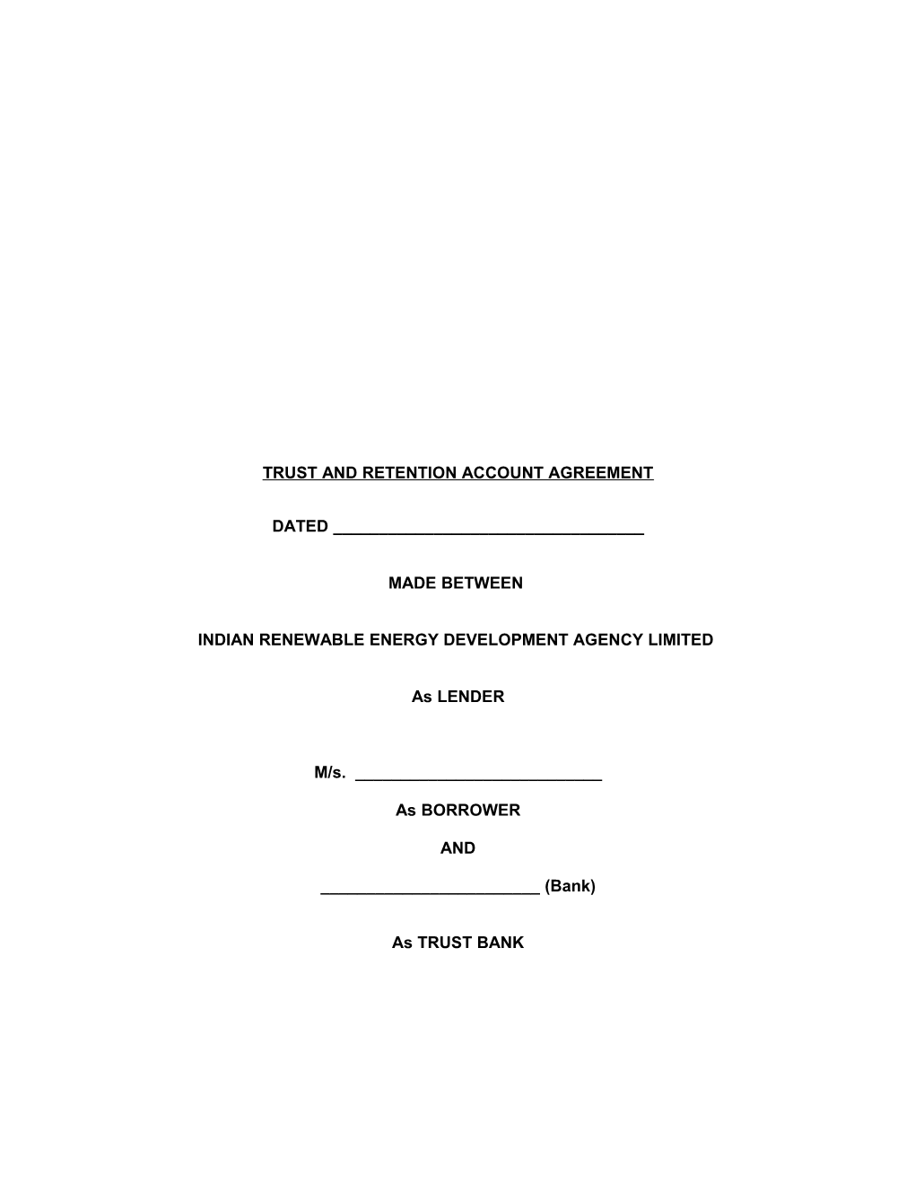 Trust and Retention Account Agreement