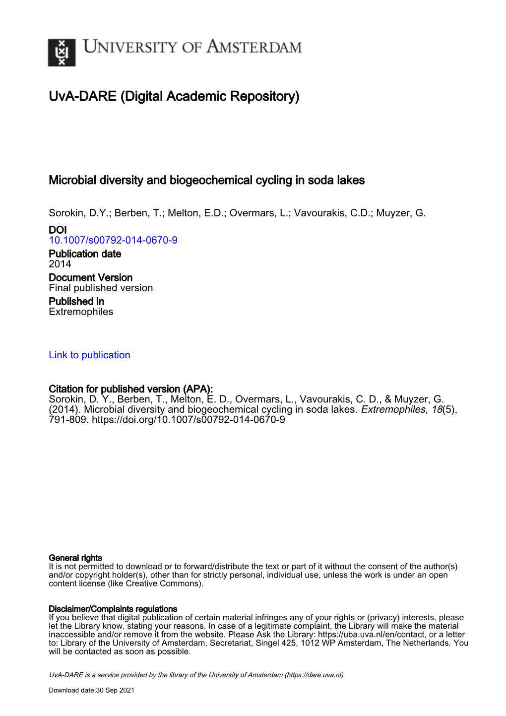 Microbial Diversity and Biogeochemical Cycling in Soda Lakes