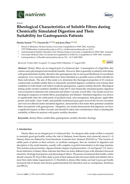 Rheological Characteristics of Soluble Fibres During Chemically Simulated Digestion and Their Suitability for Gastroparesis Patients