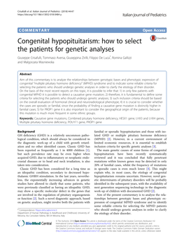 Congenital Hypopituitarism: How to Select the Patients for Genetic