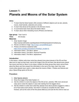 Lesson 1: Planets and Moons of the Solar System