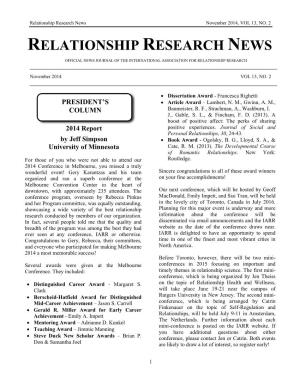 JOURNAL of the INTERNATIONAL ASSOCIATION for RELATIONSHIP RESEARCH ______November 2014 VOL 13, NO