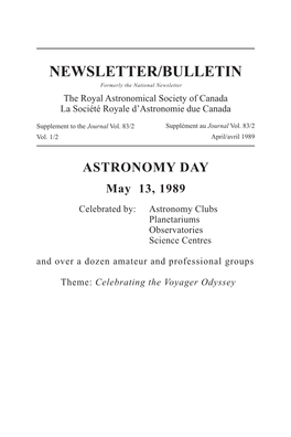 NEWSLETTER/BULLETIN Formerly the National Newsletter the Royal Astronomical Society of Canada La Société Royale D’Astronomie Due Canada