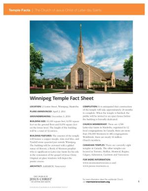 Fact Sheet for the Winnipeg Temple