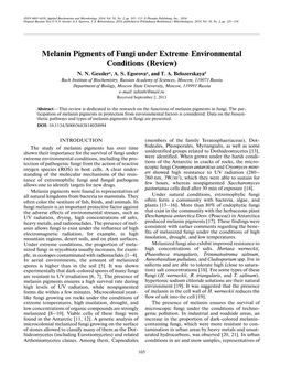 Melanin Pigments of Fungi Under Extreme Environmental Conditions (Review) N