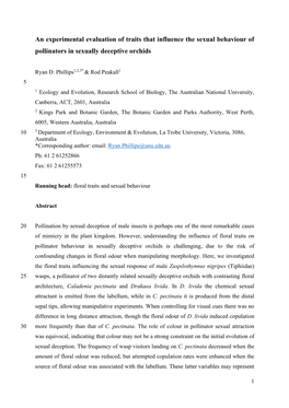 An Experimental Evaluation of Traits That Influence the Sexual Behaviour of Pollinators in Sexually Deceptive Orchids