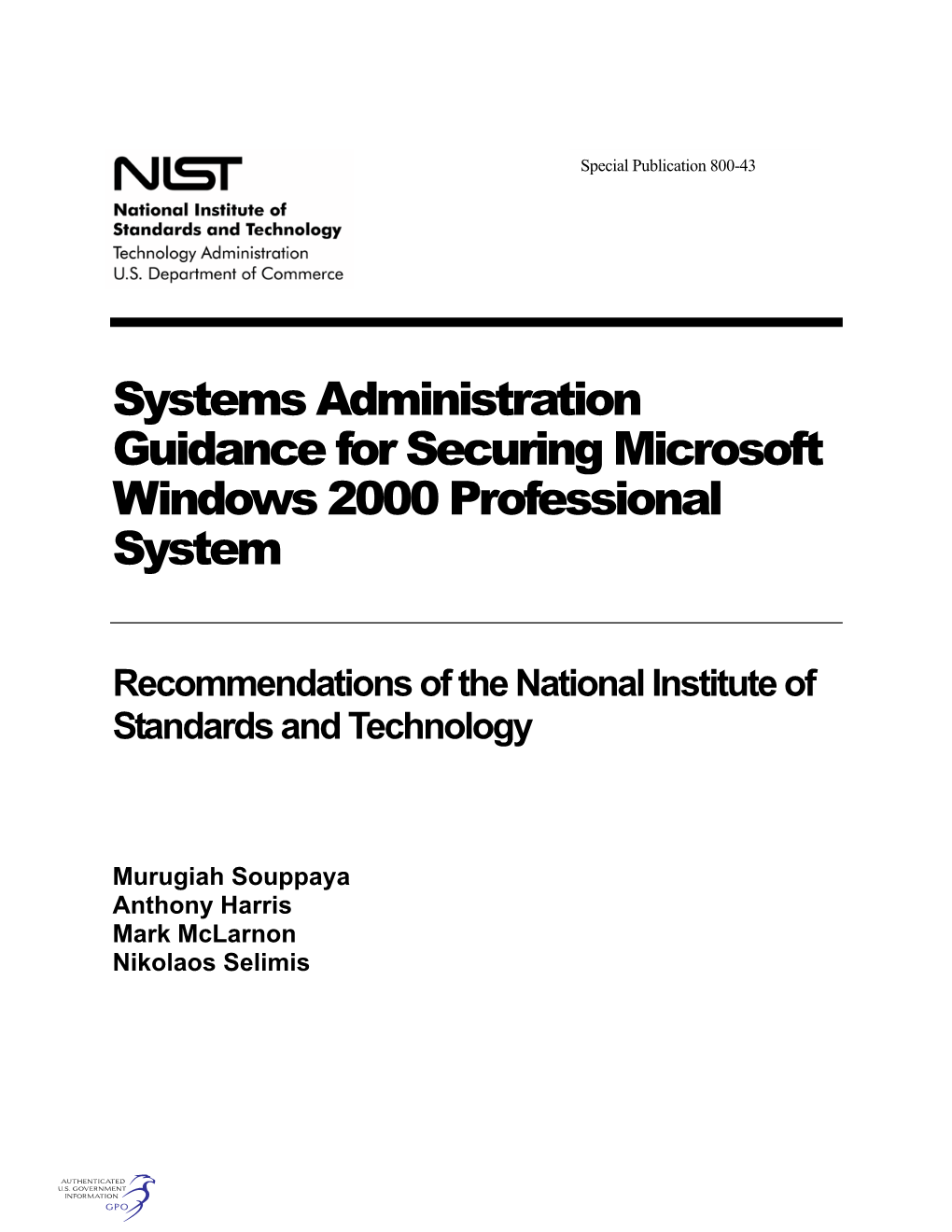 Systems Administration Guidance for Securing Windows 2000