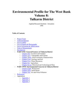 Environmental Profile for the West Bank Volume 8: Tulkarm District