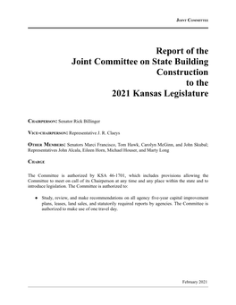 Joint Committee on State Building Construction to the 2021 Kansas Legislature