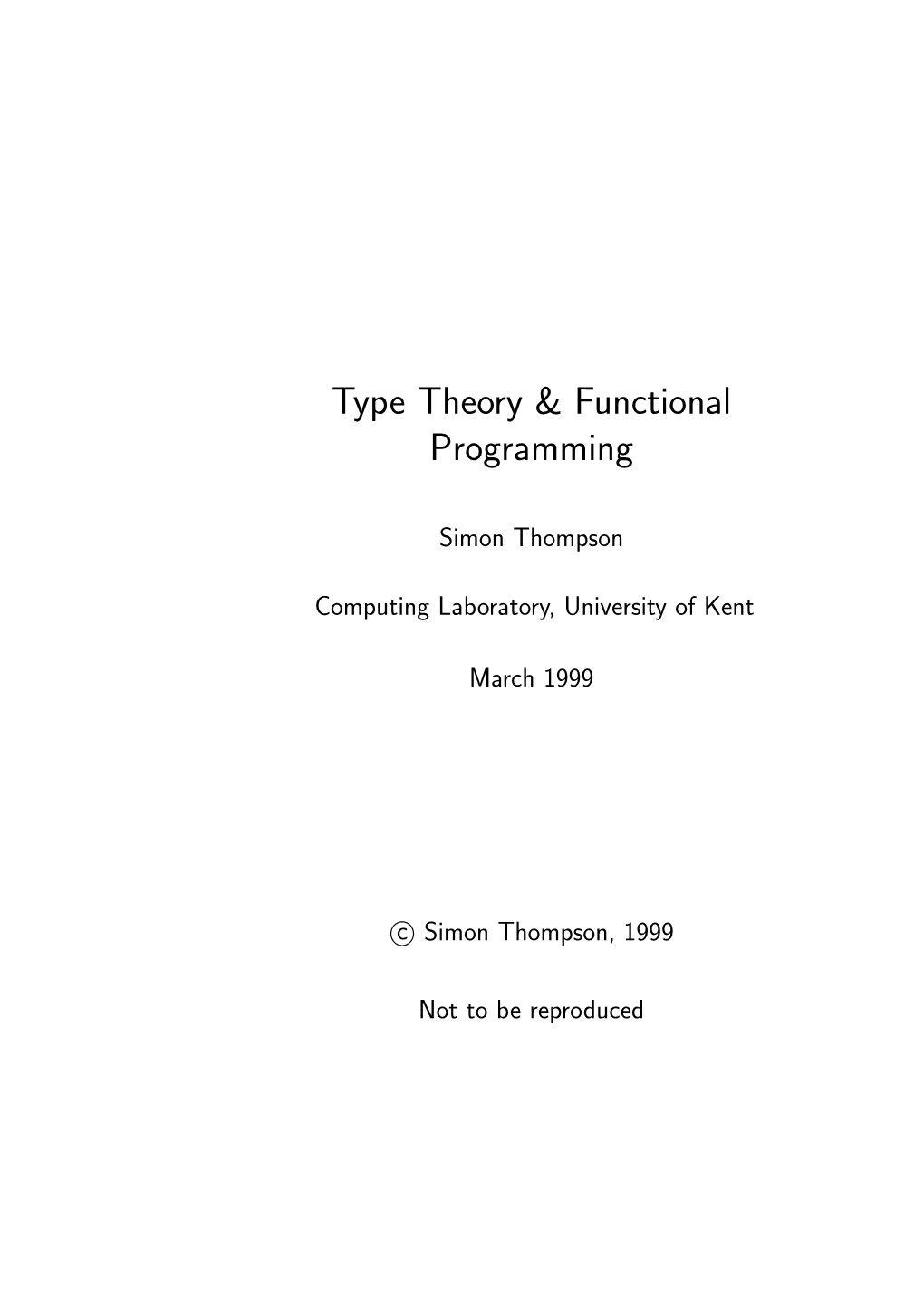 Type Theory & Functional Programming