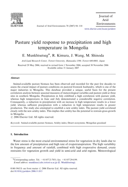 Pasture Yield Response to Precipitation and High Temperature in Mongolia