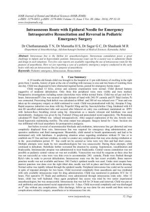 Intraosseous Route with Epidural Needle for Emergency Intraoperative Resuscitation and Reversal in Pediatric Emergency Surgery
