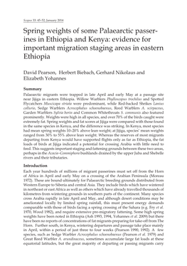 Spring Weights of Some Palaearctic Passer- Ines in Ethiopia and Kenya: Evidence for Important Migration Staging Areas in Eastern Ethiopia