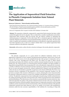 The Application of Supercritical Fluid Extraction in Phenolic Compounds Isolation from Natural Plant Materials