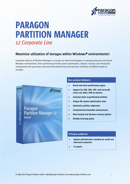 PARAGON PARTITION MANAGER 12 Corporate Line