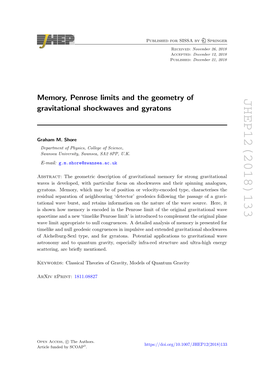 Memory, Penrose Limits and the Geometry of Gravitational