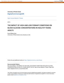 The Impact of High and Low Fodmap Conditions on Blood Glucose Concentrations in Healthy Young Adults
