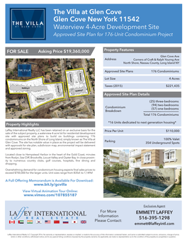 The Villa at Glen Cove Glen Cove New York 11542 Waterview 4-Acre Development Site Approved Site Plan for 176-Unit Condominium Project
