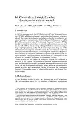 14. Chemical and Biological Warfare Developments and Arms Control