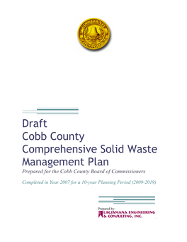 Draft Cobb County Comprehensive Solid Waste Management Plan Prepared for the Cobb County Board of Commissioners