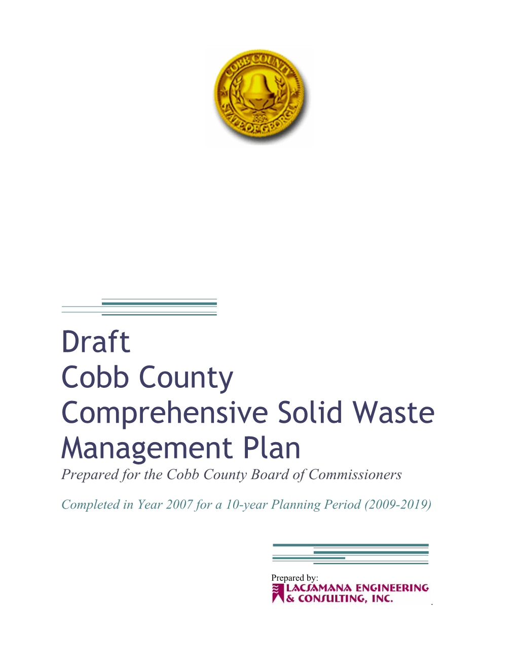 Draft Cobb County Comprehensive Solid Waste Management Plan Prepared