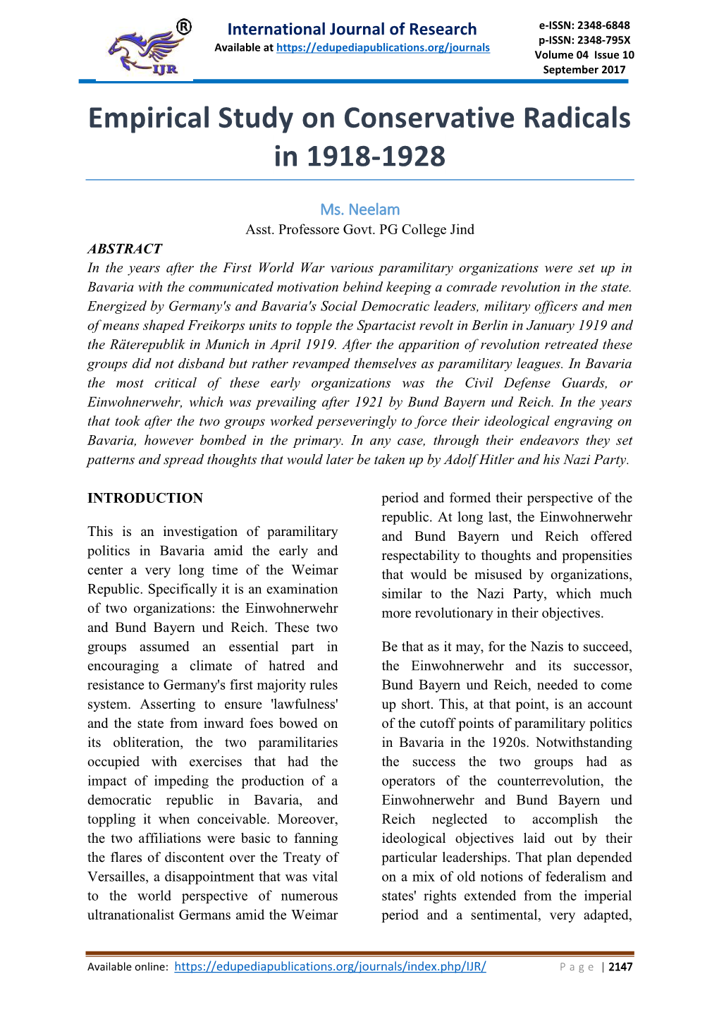 Empirical Study on Conservative Radicals in 1918-1928