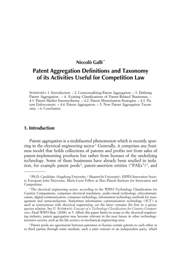 Patent Aggregation Definitions and Taxonomy of Its Activities Useful for Competition Law