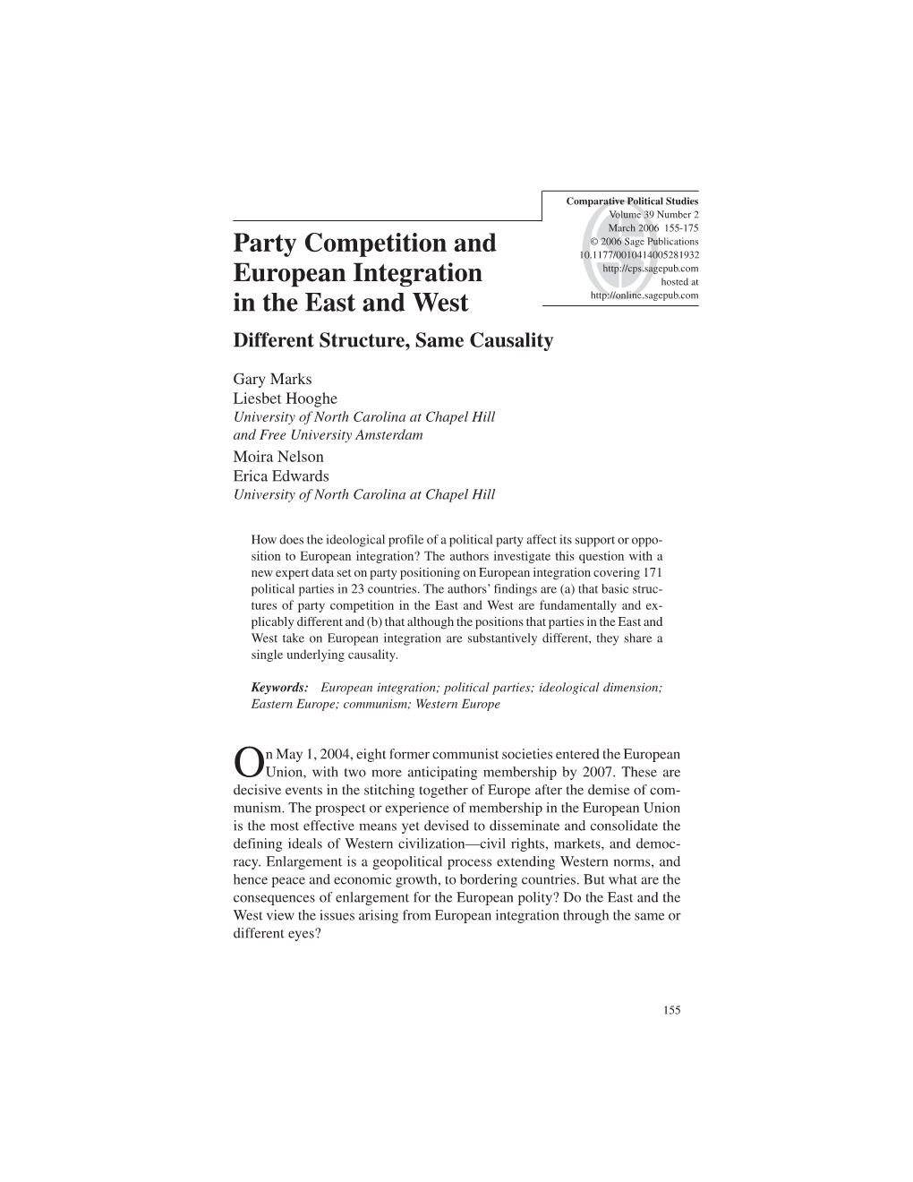 Party Competition and European Integration in the East and West