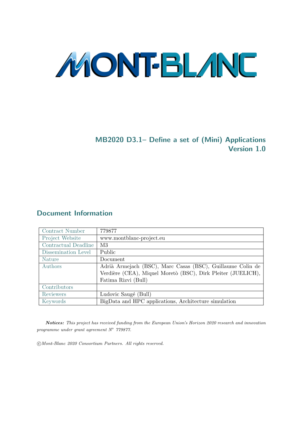 MB2020 D3.1– Define a Set of (Mini) Applications Version 1.0 Document