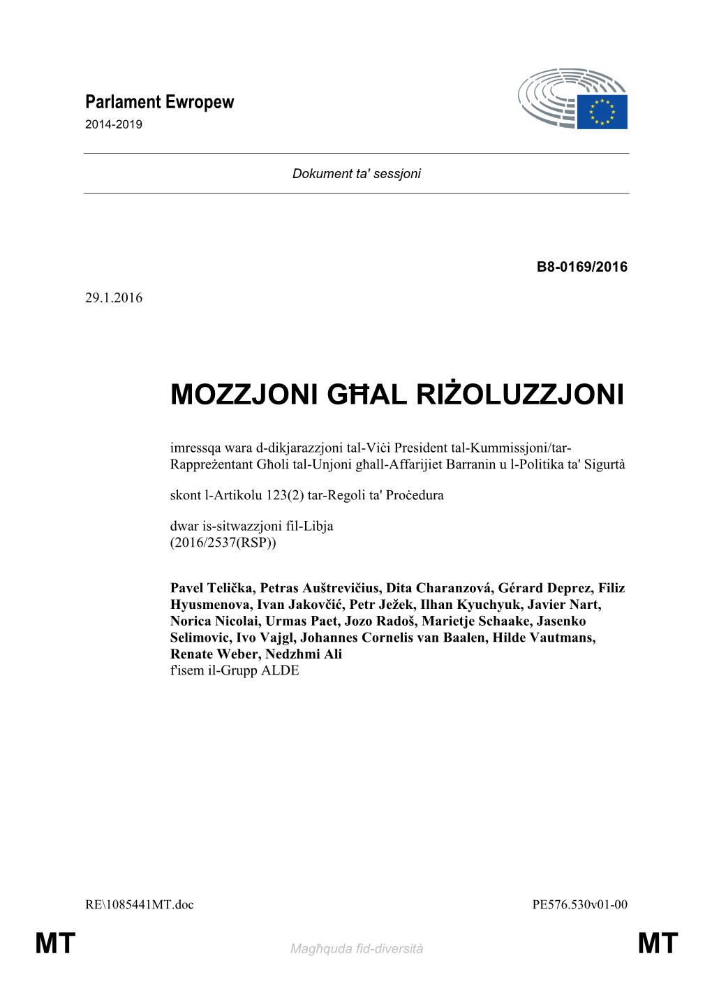 Mt Mt Mozzjoni Għal Riżoluzzjoni