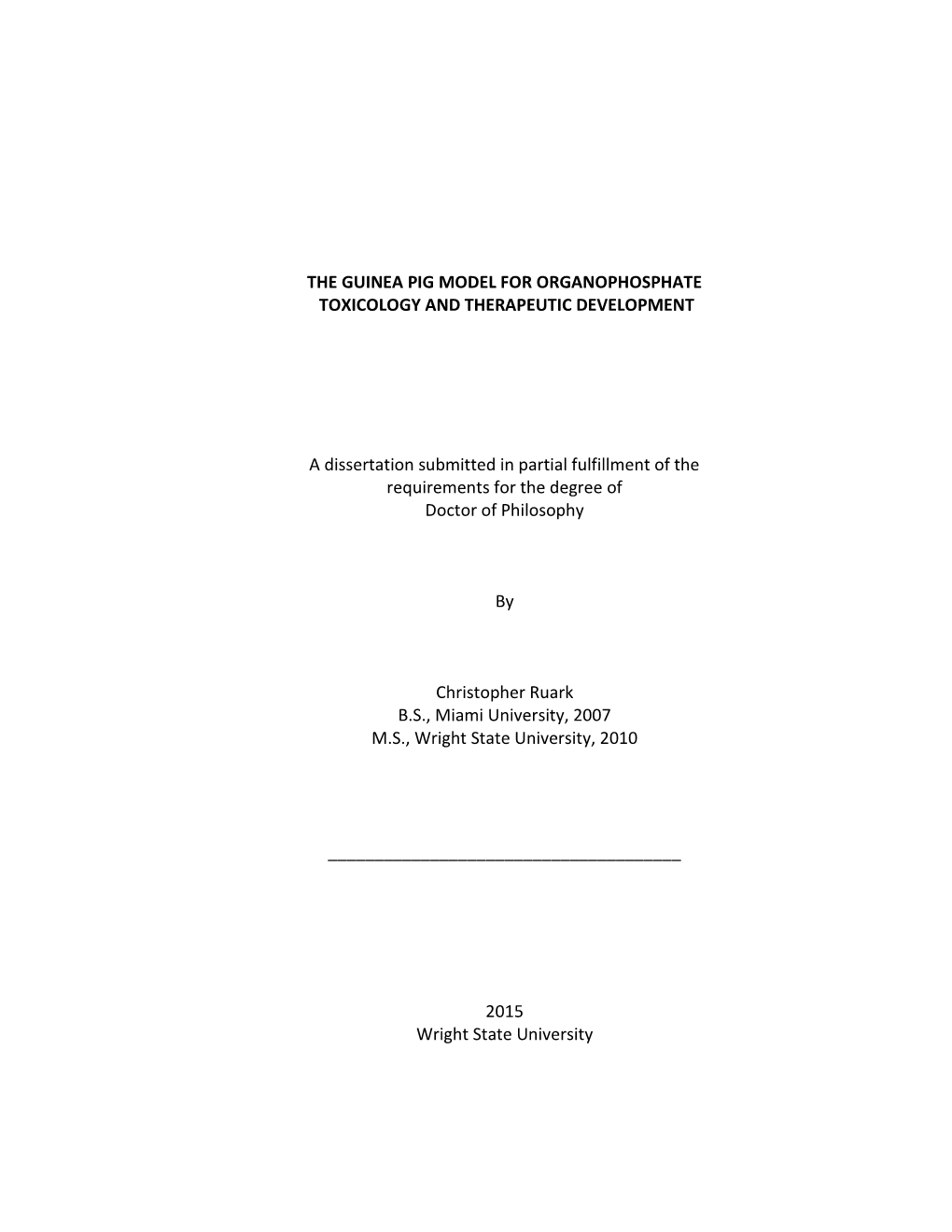 The Guinea Pig Model for Organophosphate Toxicology and Therapeutic Development