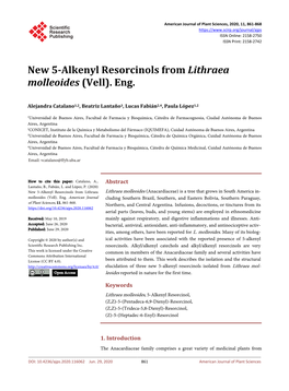New 5-Alkenyl Resorcinols from Lithraea Molleoides (Vell). Eng