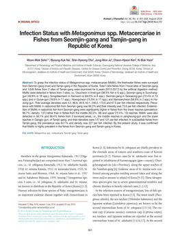 Infection Status with Metagonimus Spp. Metacercariae in Fishes from Seomjin-Gang and Tamjin-Gang in Republic of Korea