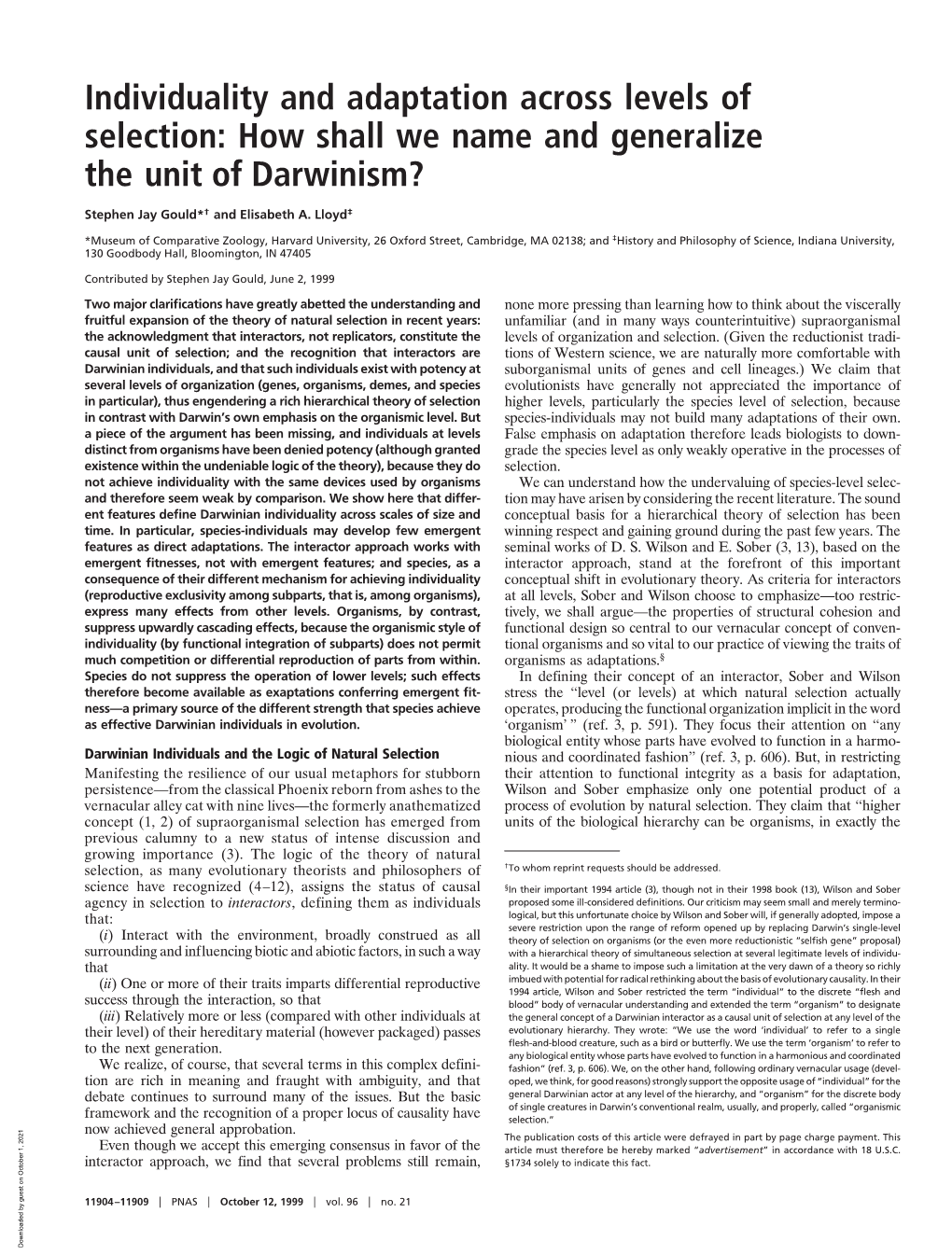 Individuality and Adaptation Across Levels of Selection: How Shall We Name and Generalize the Unit of Darwinism?