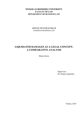 Liquidated Damages As a Legal Concept: a Comparative Analysis