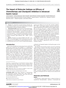 The Impact of Molecular Subtype on Efficacy of Chemotherapy and Checkpoint Inhibition in Advanced Gastric Cancer