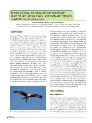 Breeding Biology, Behaviour, Diet and Conservation of the Red Kite (Milvus Milvus), with Particular Emphasis on Mediterranean Populations