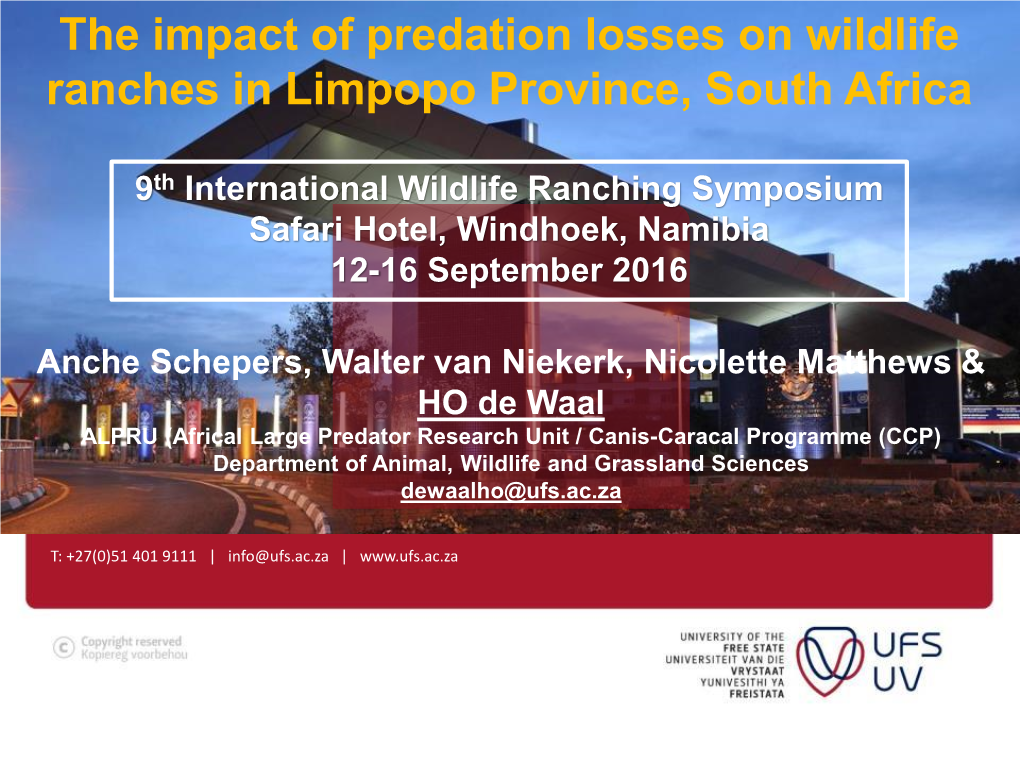 The Impact of Predation Losses on Wildlife Ranches in Limpopo Province, South Africa