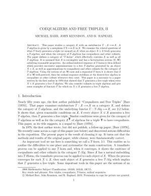 COEQUALIZERS and FREE TRIPLES, II 1. Introduction