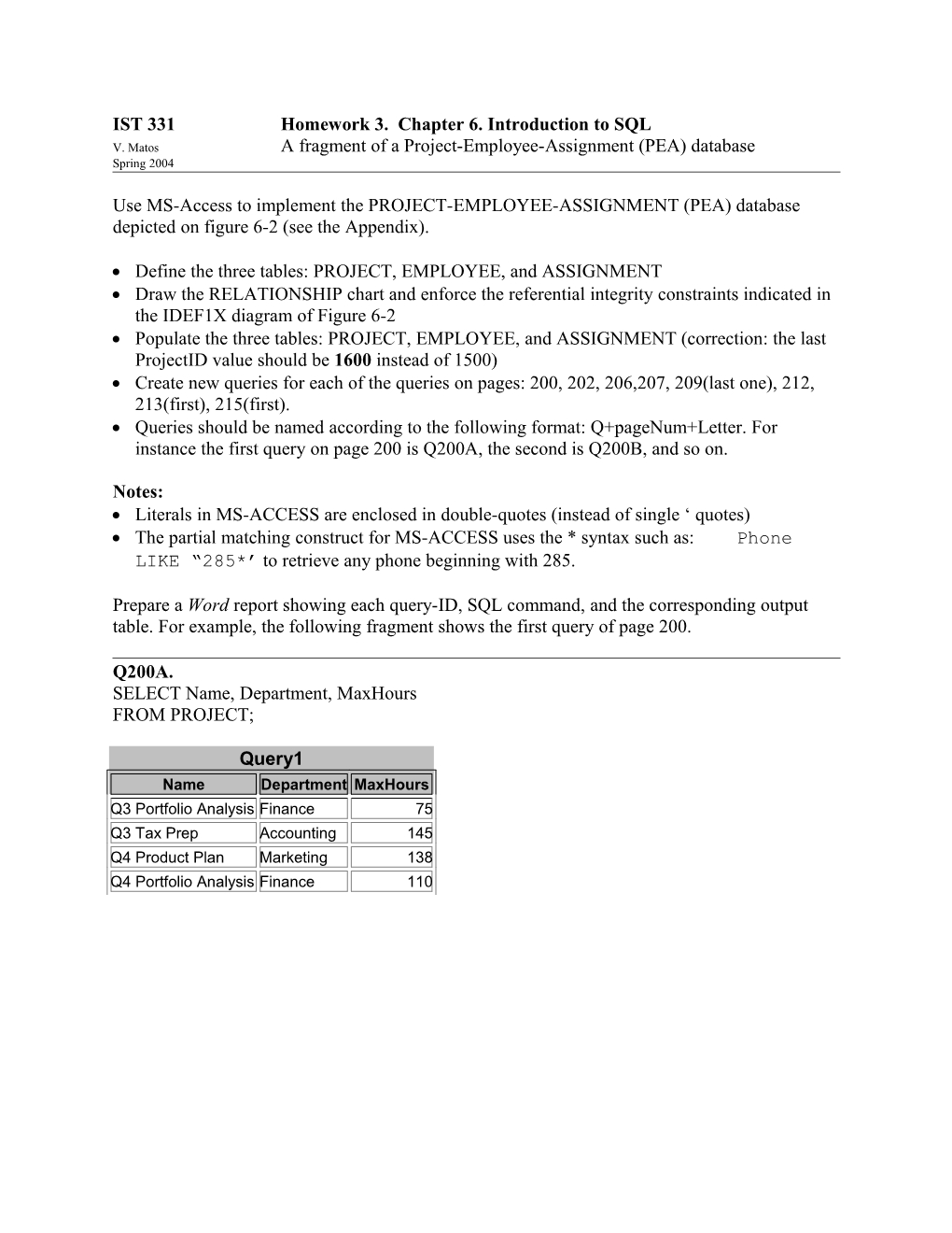 IST 331 Homework 3. Chapter 6. Introduction to SQL