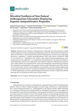 Microbial Synthesis of Non-Natural Anthraquinone Glucosides Displaying Superior Antiproliferative Properties