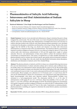 Pharmacokinetics of Salicylic Acid Following 3 Intravenous and Oral Administration of Sodium 4 Salicylate in Sheep