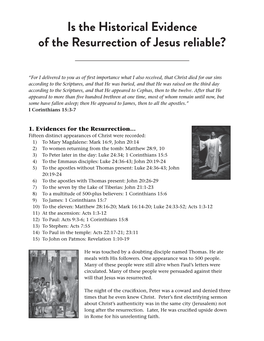 Is the Historical Evidence of the Resurrection of Jesus Reliable?