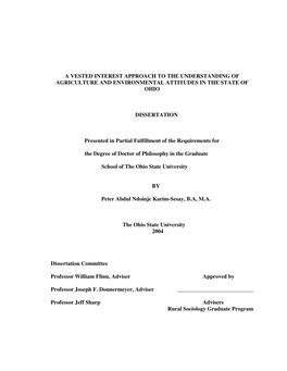 A Vested Interest Approach to the Understanding of Agriculture and Environmental Attitudes in the State of Ohio Dissertation