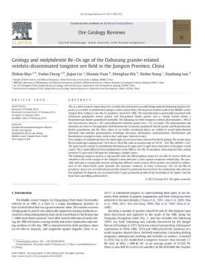 Geology and Molybdenite Re–Os Age of the Dahutang Granite-Related Veinlets-Disseminated Tungsten Ore ﬁeld in the Jiangxin Province, China