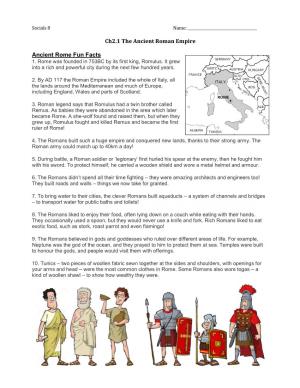 Ch2.1 the Ancient Roman Empire Ancient Rome Fun Facts