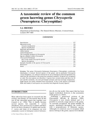 A Taxonomic Review of the Common Green Lacewing Genus Chrysoperla (Neuroptera: Chrysopidae)